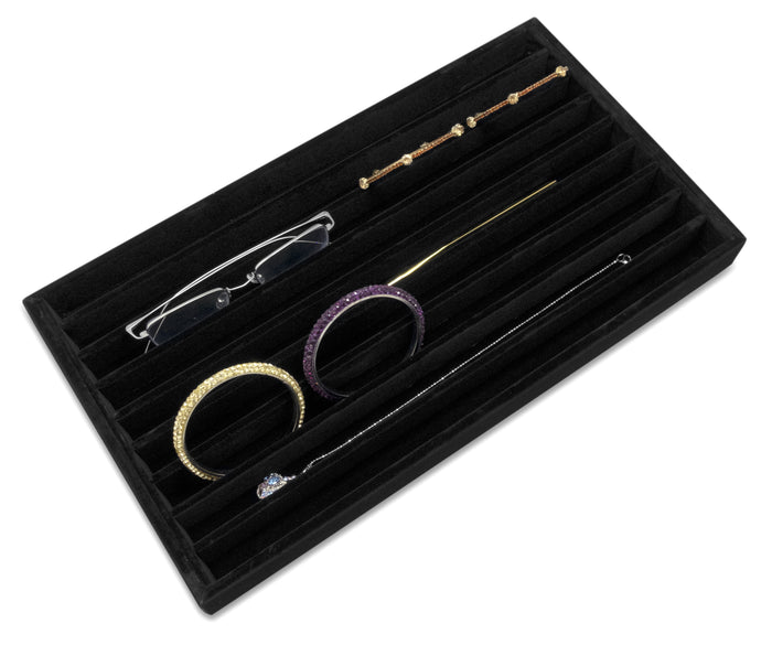 Deluxe Black Velvet 9 Row Compartment Jewelry Display Tray