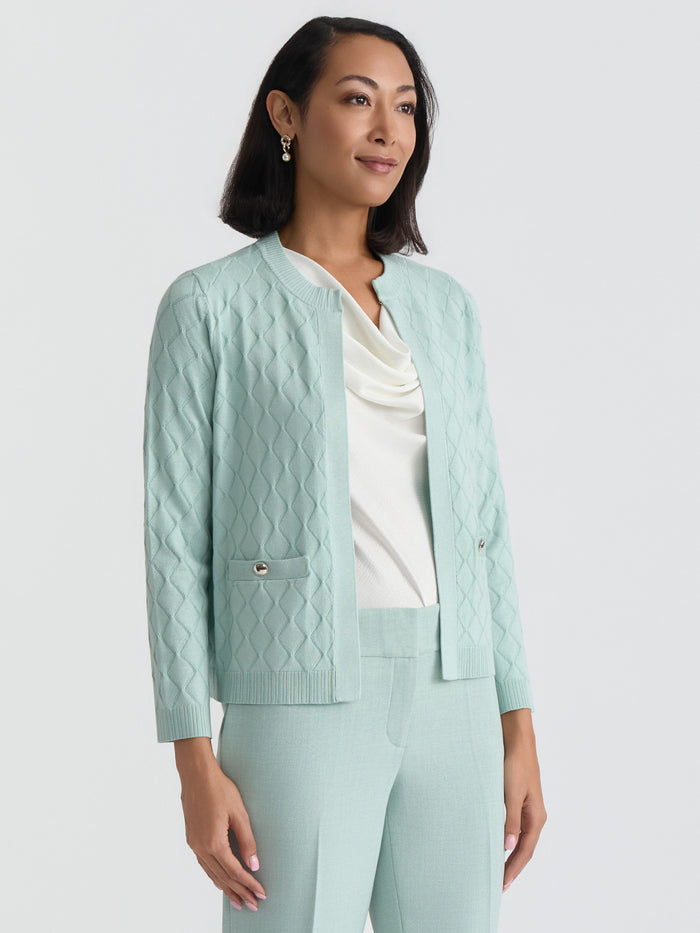 Plus Diamond Stitch Cardigan, Sea Glass | Kasper