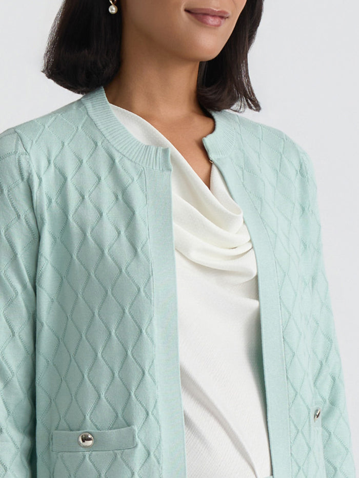 Plus Diamond Stitch Cardigan, Sea Glass | Kasper