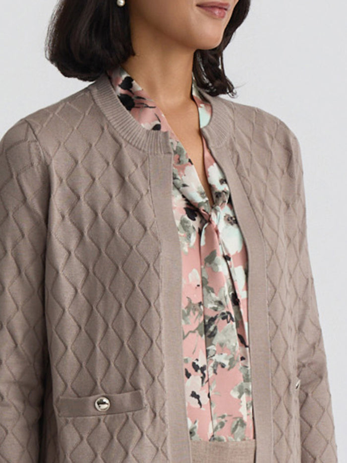 Plus Diamond Stitch Cardigan, Taupe | Kasper