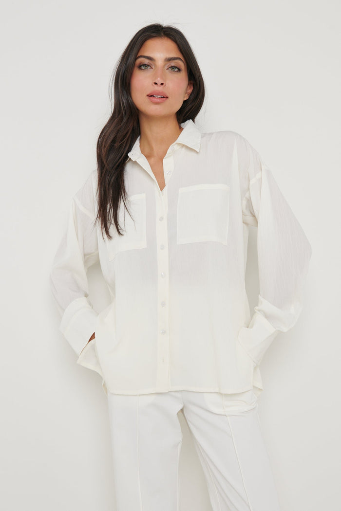 Lygia Is 5'9" & Wears Size UK S|Drew Crinkle Shirt - White