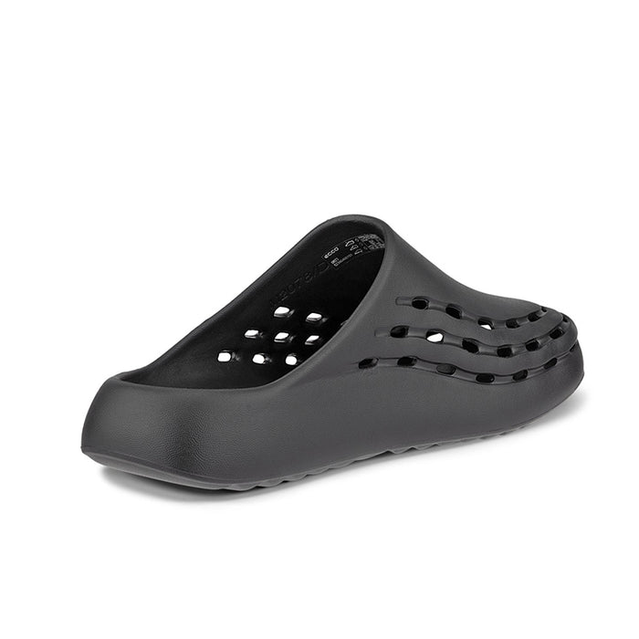 Men's black slide sandals, perforated upper with cutout strap detail