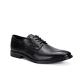 Men's derby leather formal shoes, black, lace-up with classic toe cap and stitching