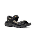 Men’s offroad sandals in black and dark gray nubuck with two adjustable straps and grip sole