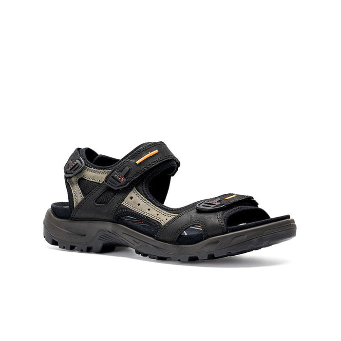 Men’s offroad sandals in black and dark gray nubuck with two adjustable straps and grip sole