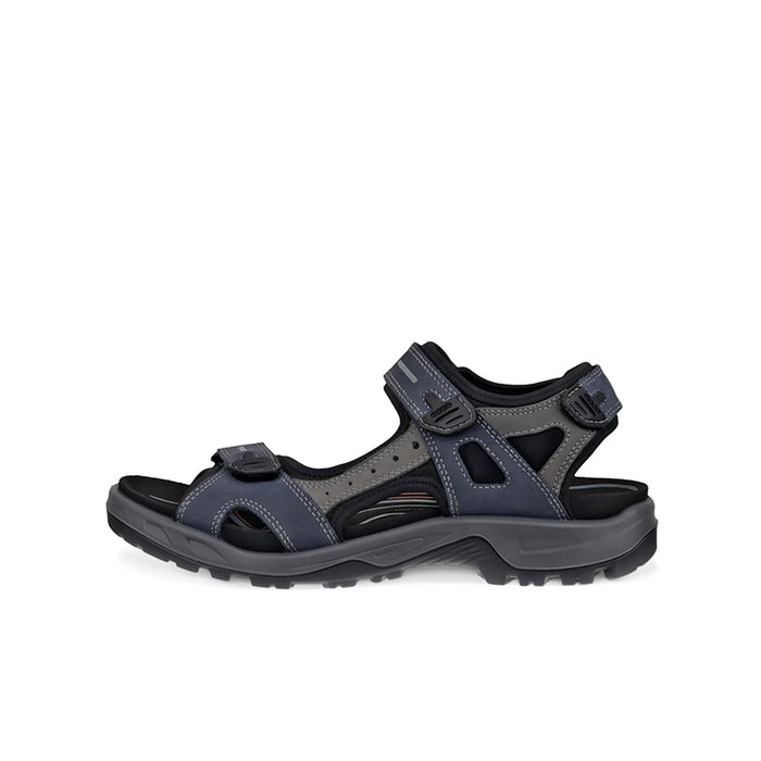 Men’s offroad sandals in blue and light gray nubuck with adjustable straps and rugged outsole