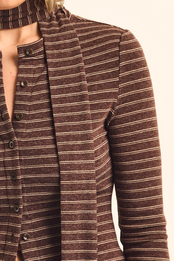 Edge of Forever Pinstripe Button-Up Top and Scarf - ShopPromesa