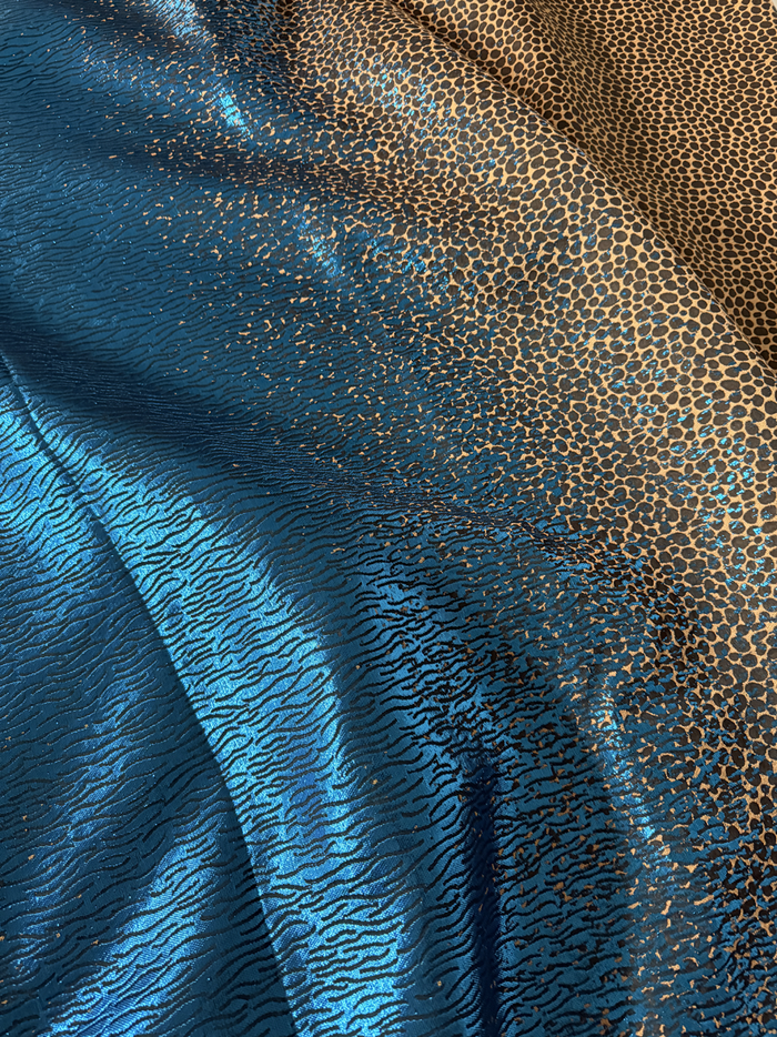 Elegant African Bazin Brocade  Lace Fabric - Crystal Blue and Brown