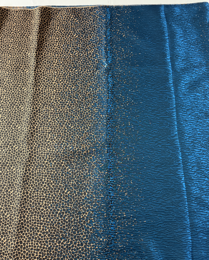 Elegant African Bazin Brocade  Lace Fabric - Crystal Blue and Brown