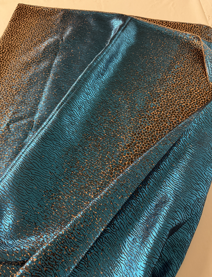 Elegant African Bazin Brocade  Lace Fabric - Crystal Blue and Brown