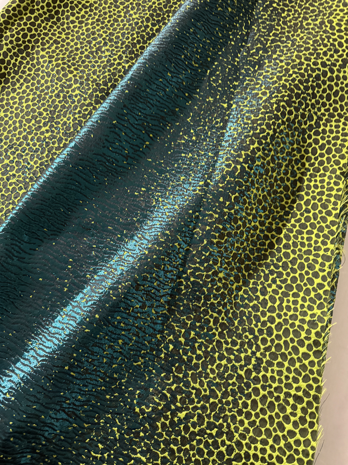 Elegant African Bazin Brocade  Lace Fabric - Lime Green and Teal-Green
