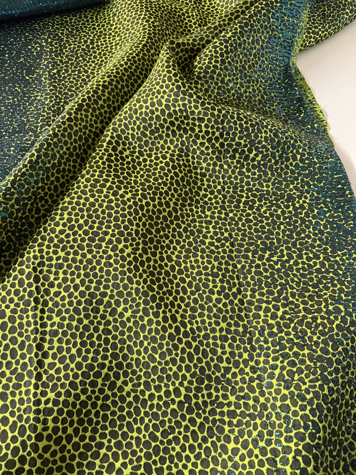 Elegant African Bazin Brocade  Lace Fabric - Lime Green and Teal-Green