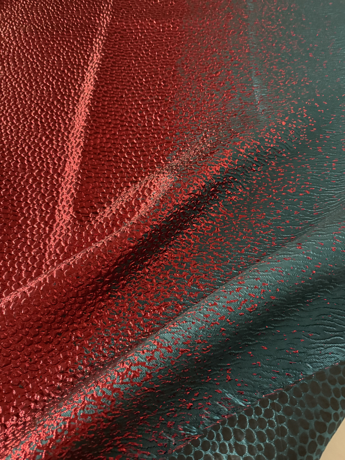 Elegant African Bazin Brocade  Lace Fabric - Red and Forest Green