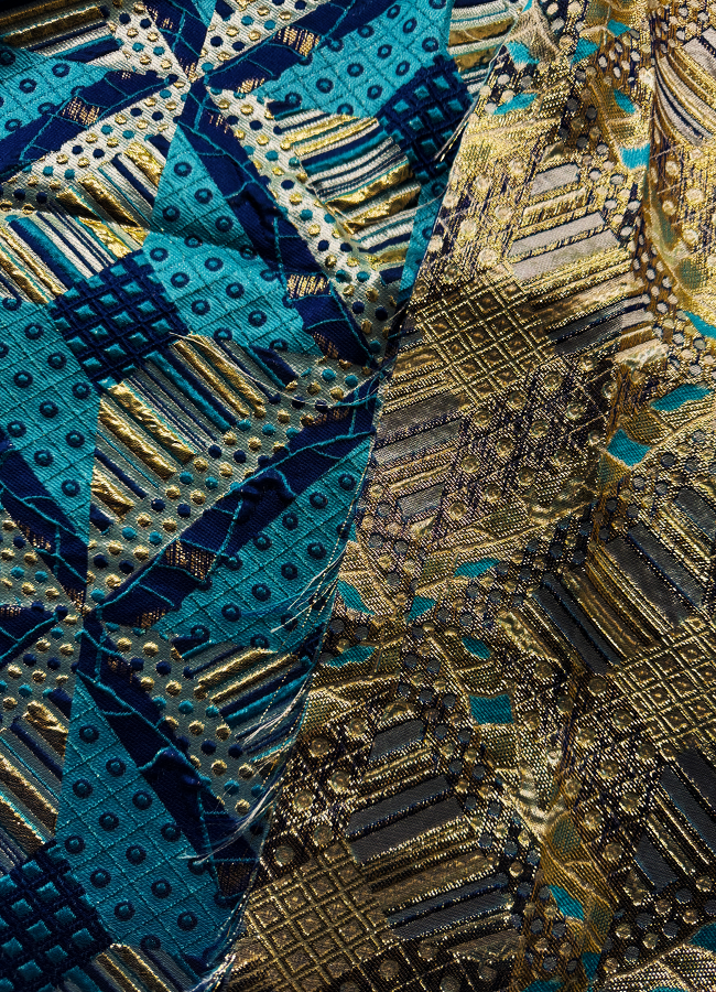 Elegant African Bazin Brocade Lace Fabric | Royal blue, Sky Blue, White and Gold