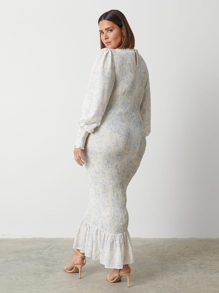 Rafaela Is 5'9" & Wears Size UK 18|Elise Cut Out Shirred Printed Midaxi Dress Curve - Peony Abstract Floral