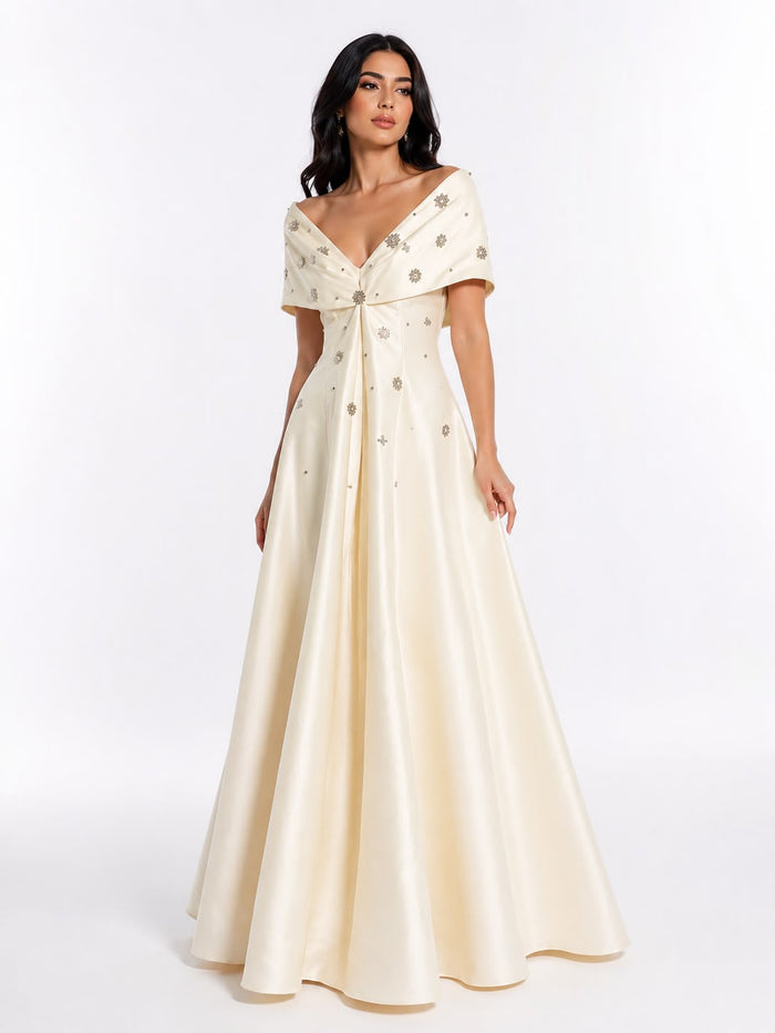 Embellished Off-Shoulder A-Line Maxi Dress - Grace
