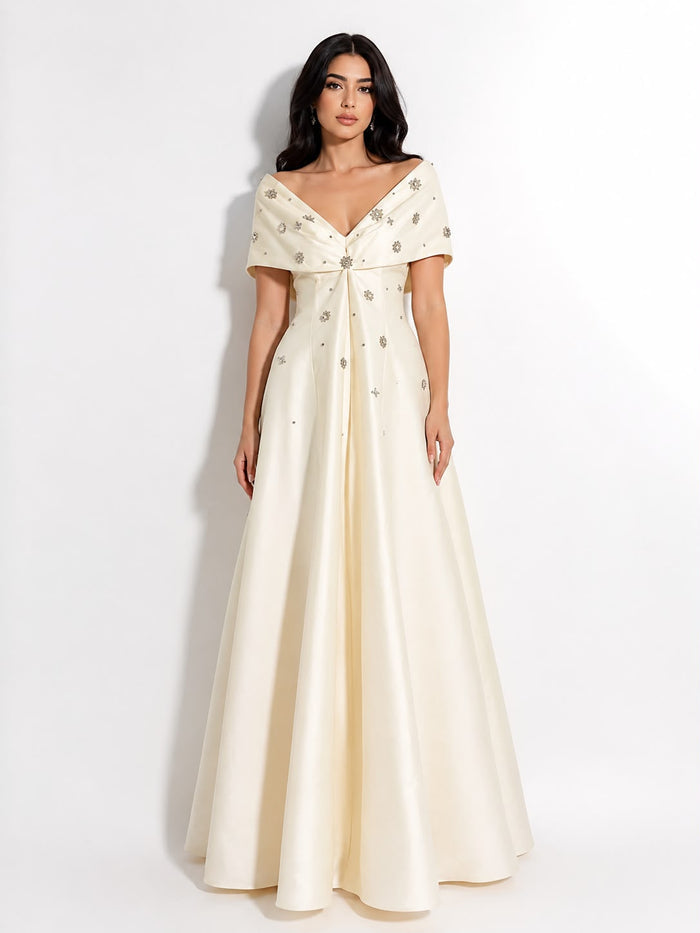 Embellished Off-Shoulder A-Line Maxi Dress - Grace