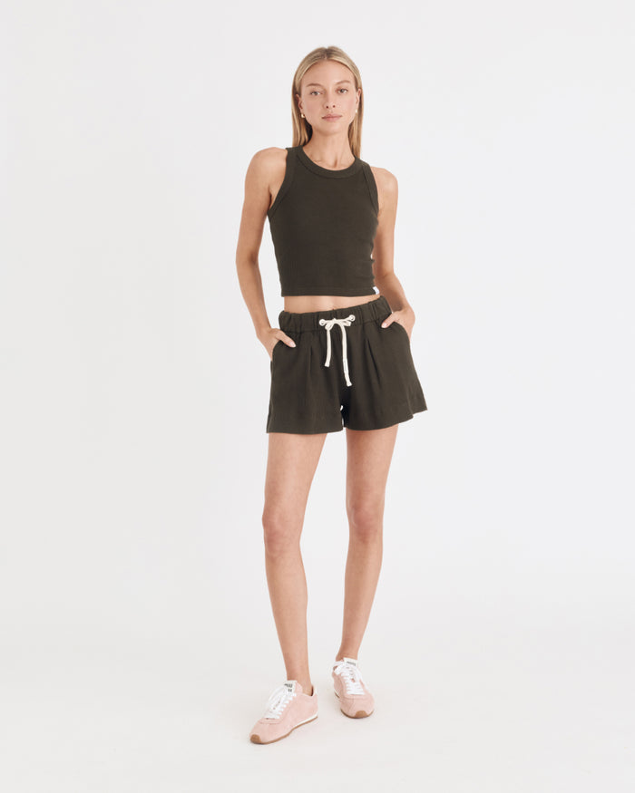 EMMA WAFFLE SHORTS ESPRESSO BROWN
