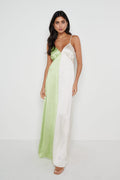 Esmee Contrast Slip Dress - Green and Oyster