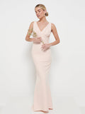 Taylor Is 5'9" & Wears Size UK 8|Esmee Crepe Maxi Bridesmaid Dress - Blush
