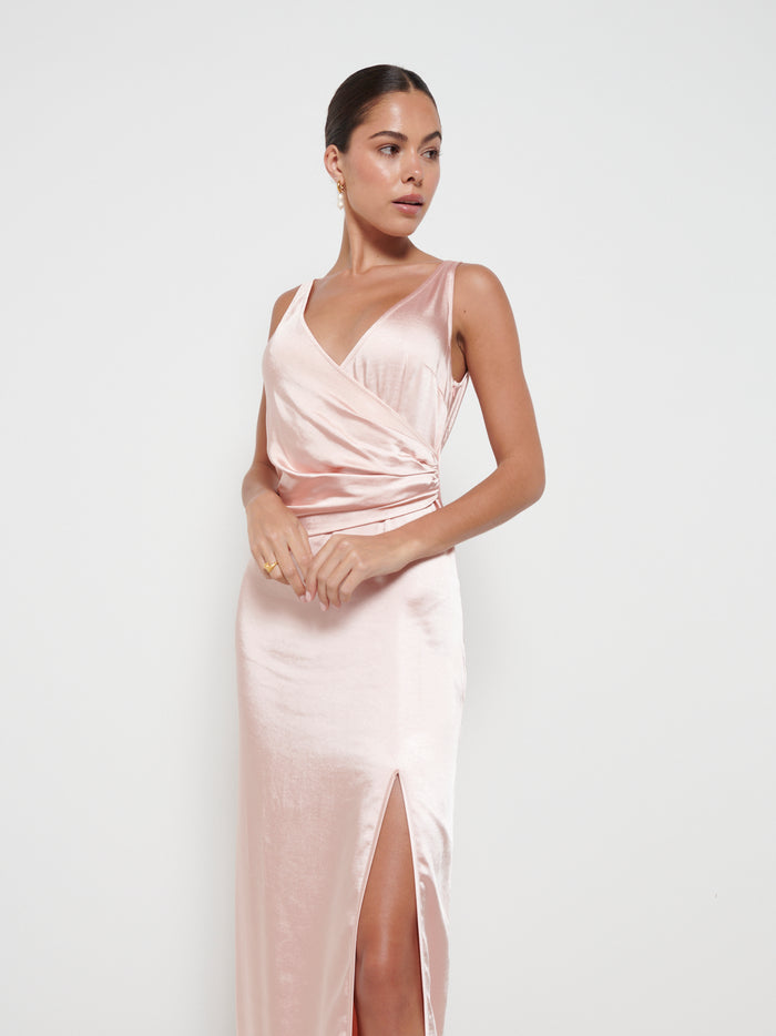 Elissa Is 5'8.5" & Wears Size UK 8|Esmee Wrap Maxi Bridesmaid Dress - Matte True Blush