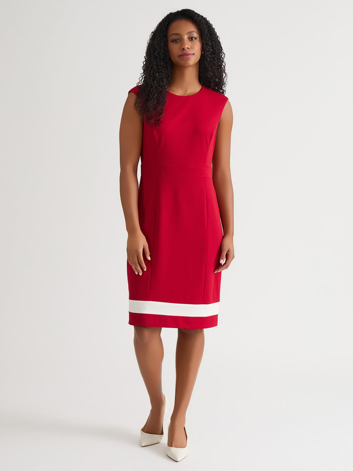 Extended Cap Sleeve Dress, Crimson/Cream, Crimson/Cream | Kasper