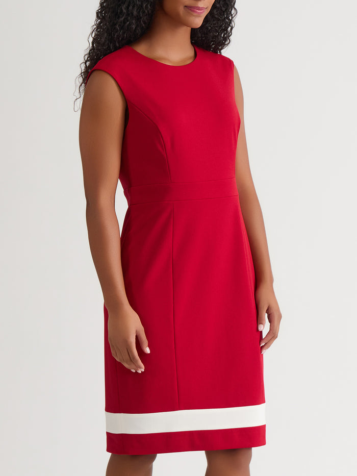 Extended Cap Sleeve Dress, Crimson/Cream, Crimson/Cream | Kasper