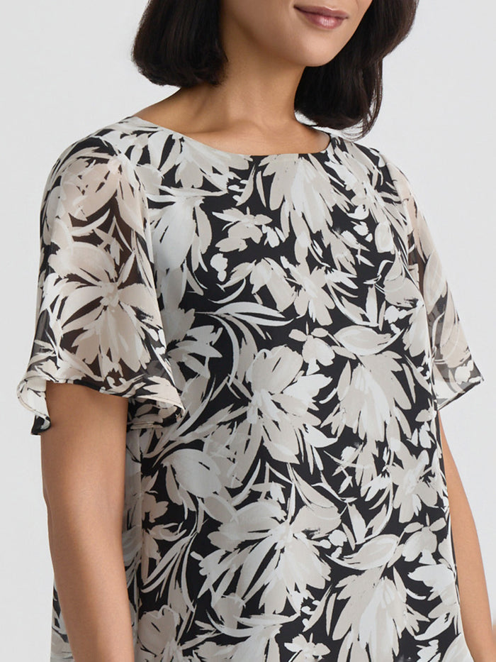 Plus Flared Short Sleeve Blouse, Summer Straw Floral Multi | Kasper