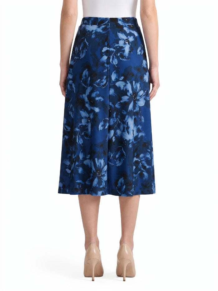 Floral Flared Midi Skirt, Blue Night Multi | Kasper