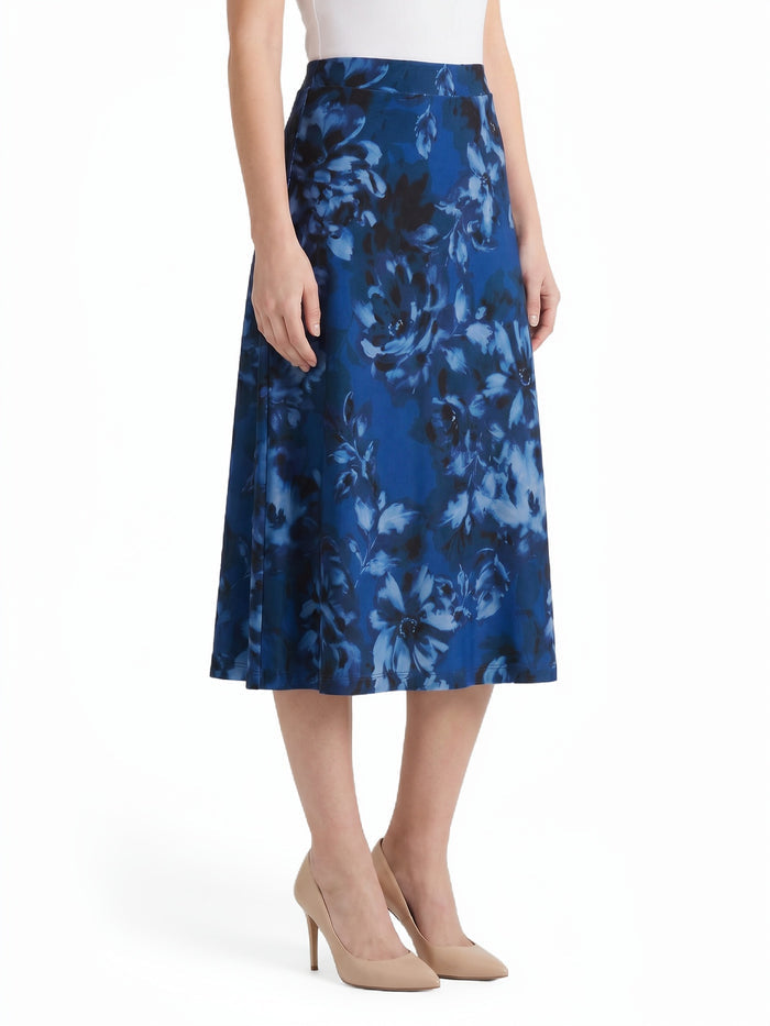 Floral Flared Midi Skirt, Blue Night Multi | Kasper