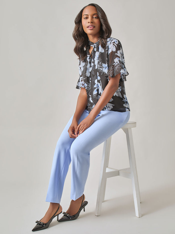Floral Tie Front Blouse, Soft Drape, Black Multi | Kasper