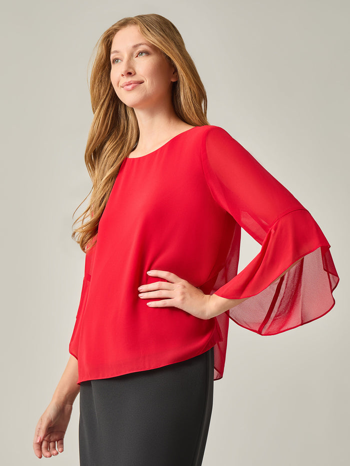 Carrie Blouse, Soft Drape, Fire Red | Kasper
