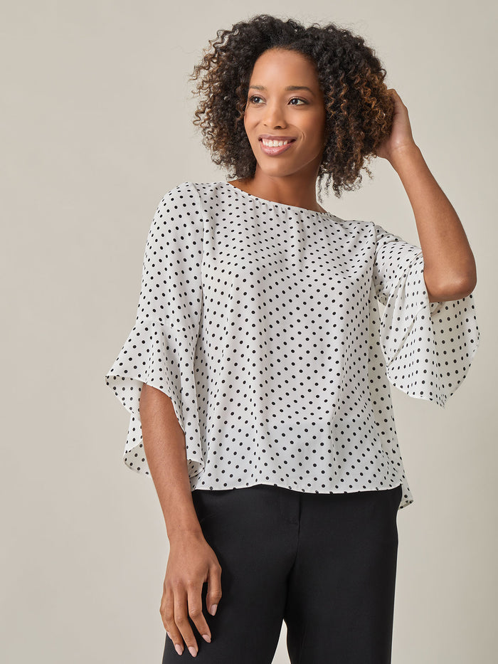Printed Carrie Blouse, White/Black | Kasper