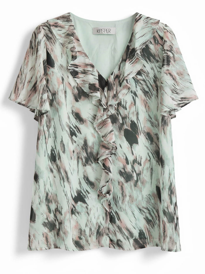 Flutter Sleeve Blouse, Feathered Sea Glass Multi | Kasper