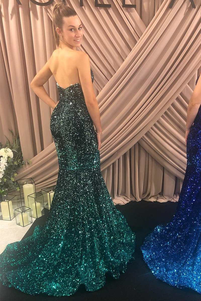 Fuchsia Sequin Strapless Mermaid Long Formal Dress