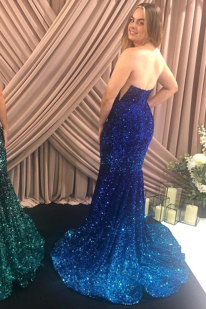 Fuchsia Sequin Strapless Mermaid Long Formal Dress