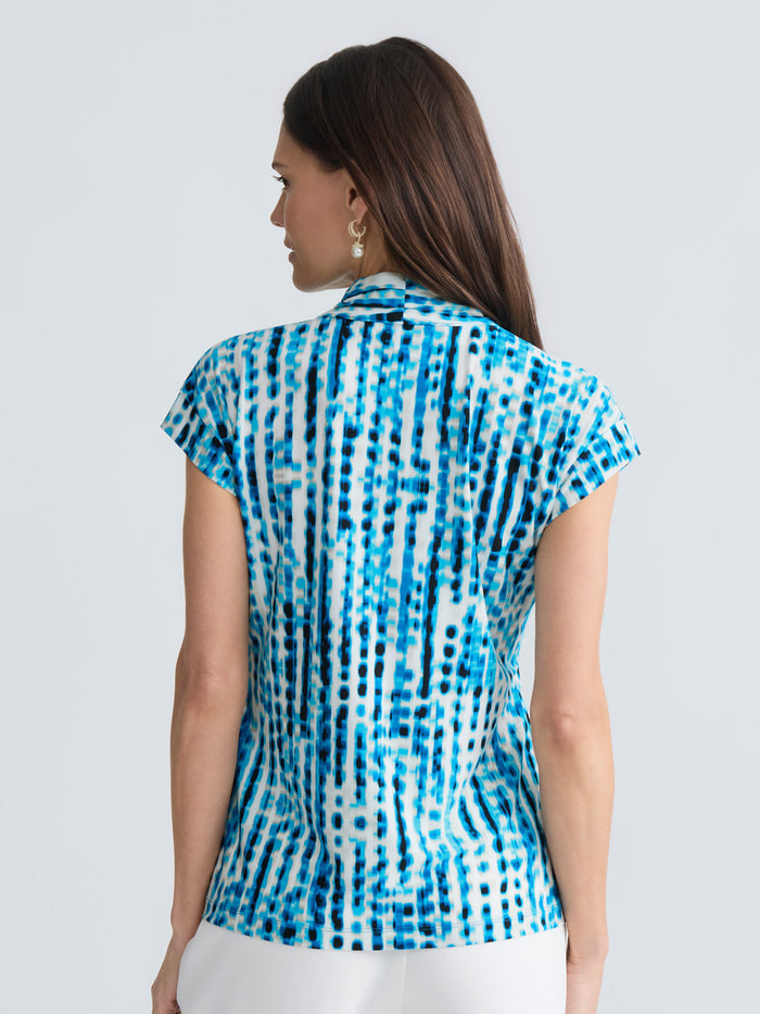Plus Funnel Neck Sleeveless Top, Everyday Knit, Bright Azul Dotted Multi | Kasper