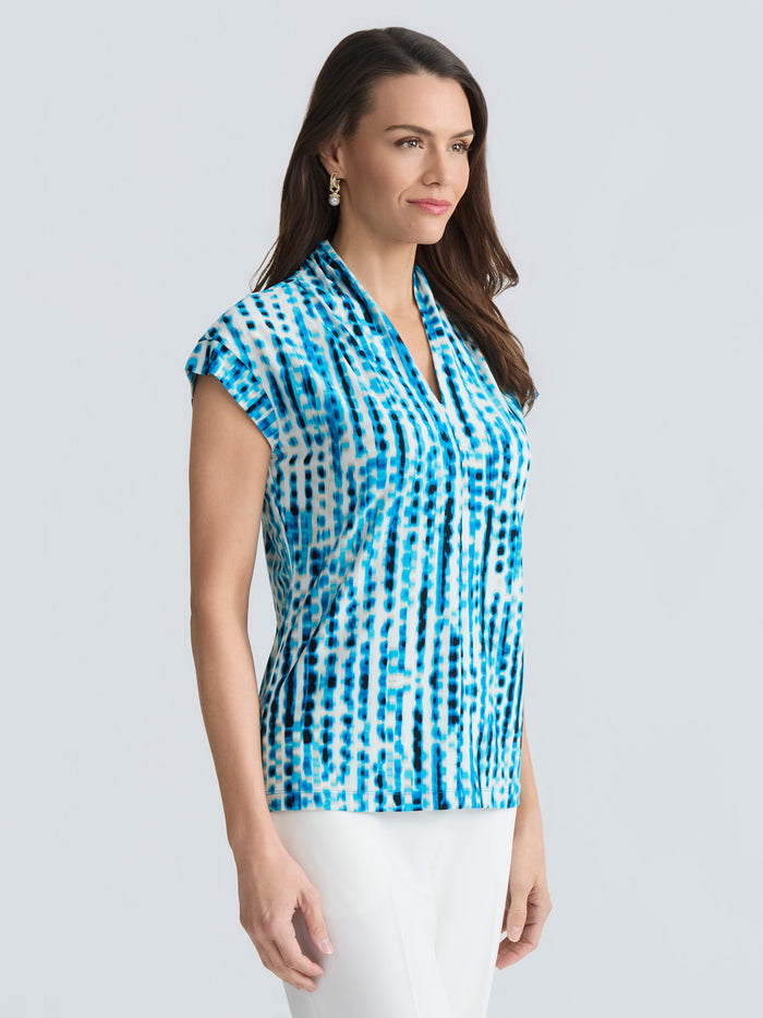 Plus Funnel Neck Sleeveless Top, Everyday Knit, Bright Azul Dotted Multi | Kasper