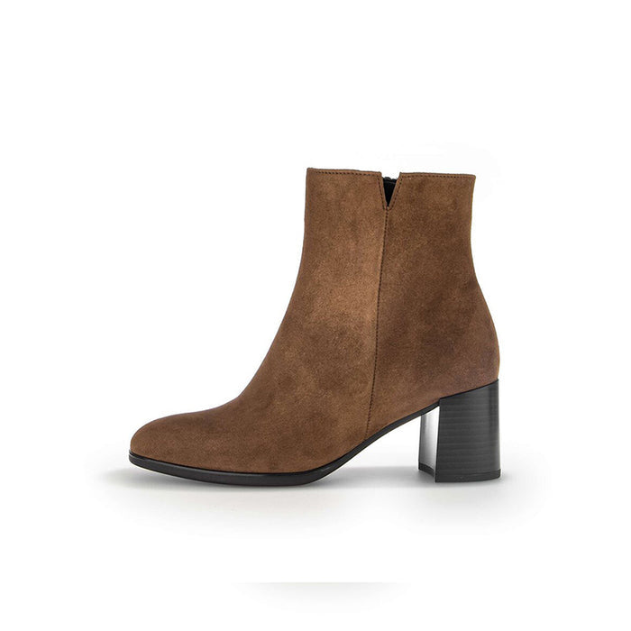 Women’s suede ankle boots, brown with side zipper and chunky block heel
