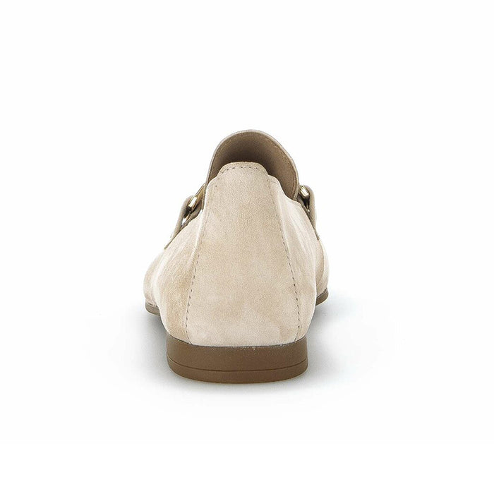 Beige suede-look loafer slip-on with back seam and cushioned collar