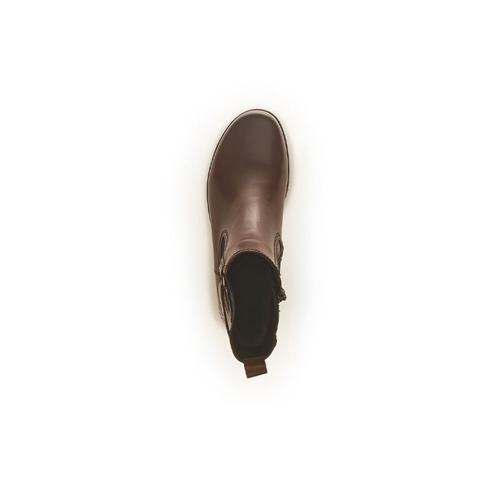 Brown leather Chelsea boot upper with elastic side panel and pull tab