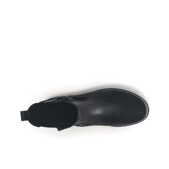 Black leather Chelsea boot toe and outsole view