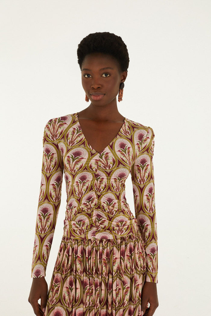 FARM Rio model wearing the Garden Medal Jersey Long Sleeve Blouse