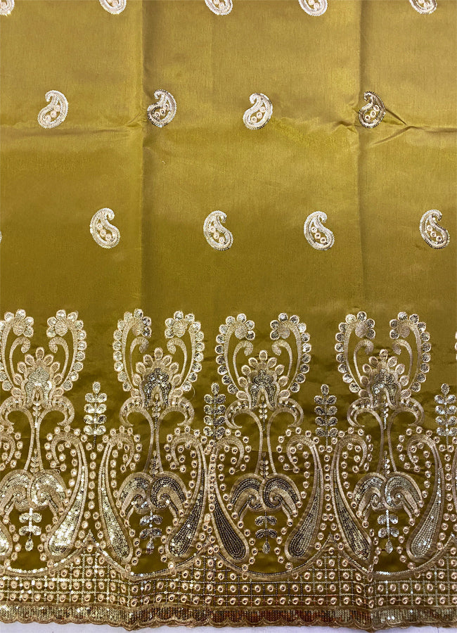 Gold Color Ground with Gold Sequin African George Fabric