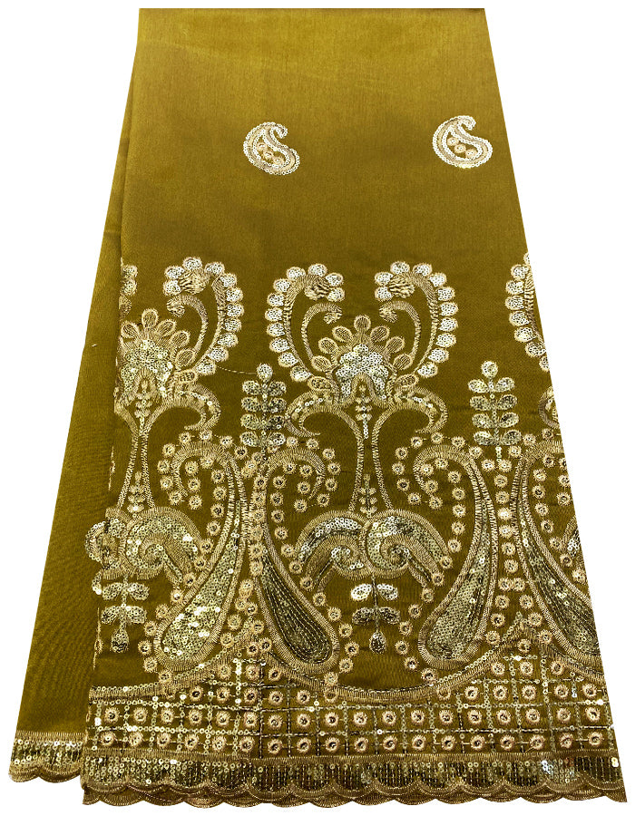 Gold Color Ground with Gold Sequin African George Fabric