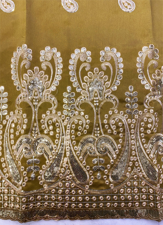 Gold Color Ground with Gold Sequin African George Fabric