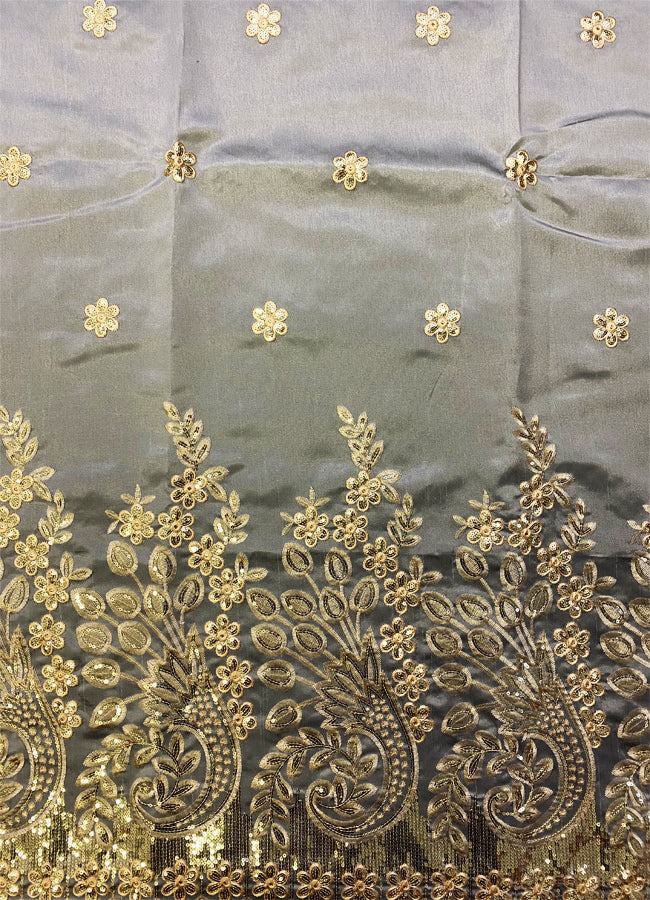 Gray and Gold African George Lace Fabric