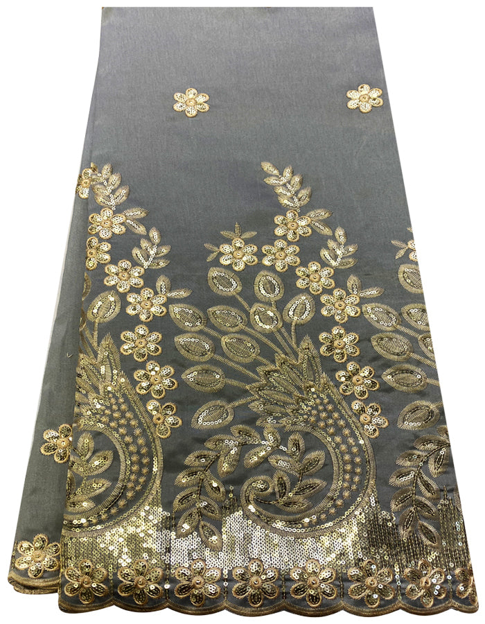 Gray and Gold African George Lace Fabric