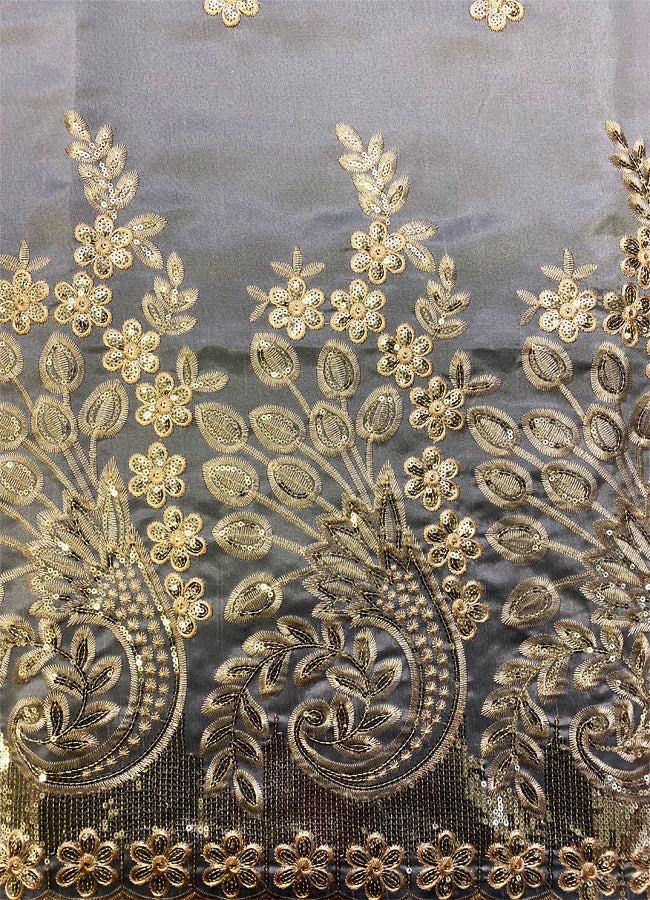 Gray and Gold African George Lace Fabric