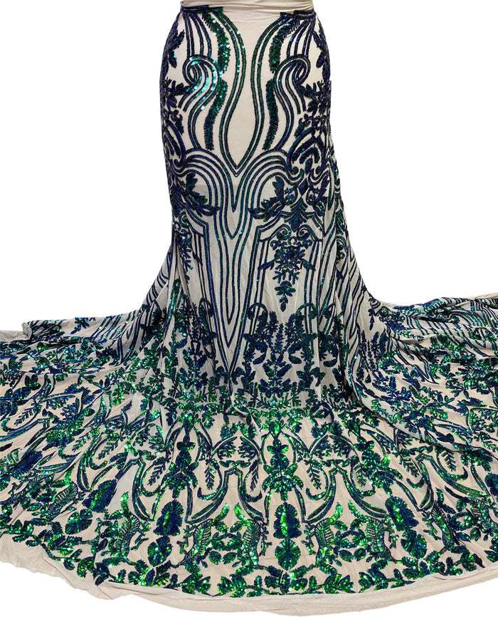 Green Sequin on Nude Stretch Mesh